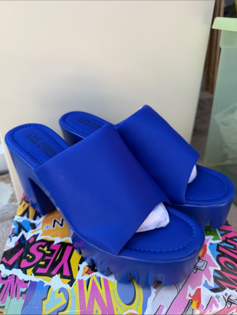 Cape Robbin Electric Blue Platform Slide Heels